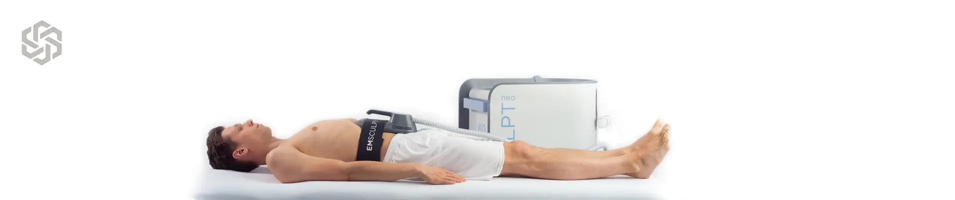 Man lying comfortably while receiving an Emsculpt NEO body sculpting treatment