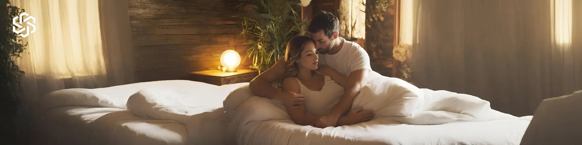 Couple relaxing together, representing comfort, confidence, and pelvic and sexual health