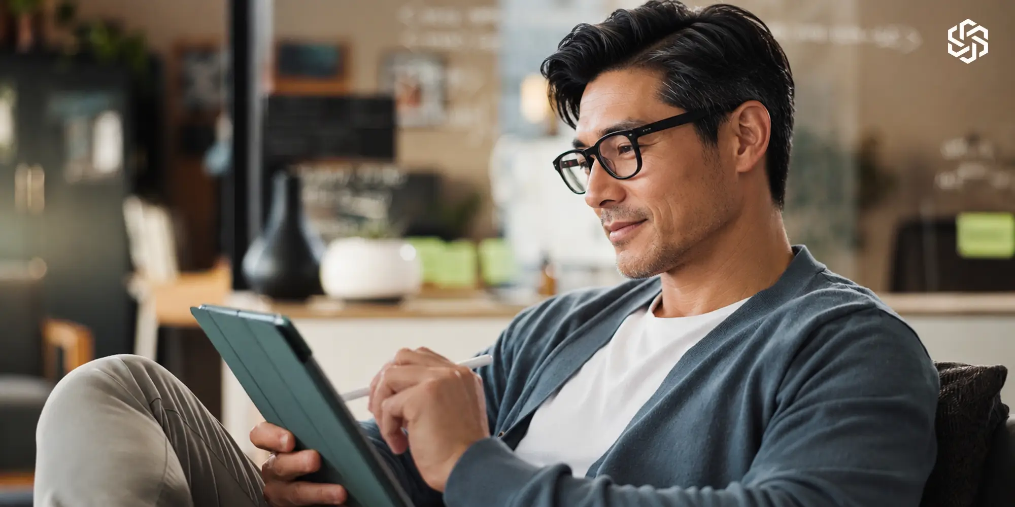 Midlife man reviewing a personalized testosterone replacement therapy plan on a tablet.