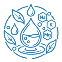 Line-art water drop with sodium, potassium and magnesium symbols