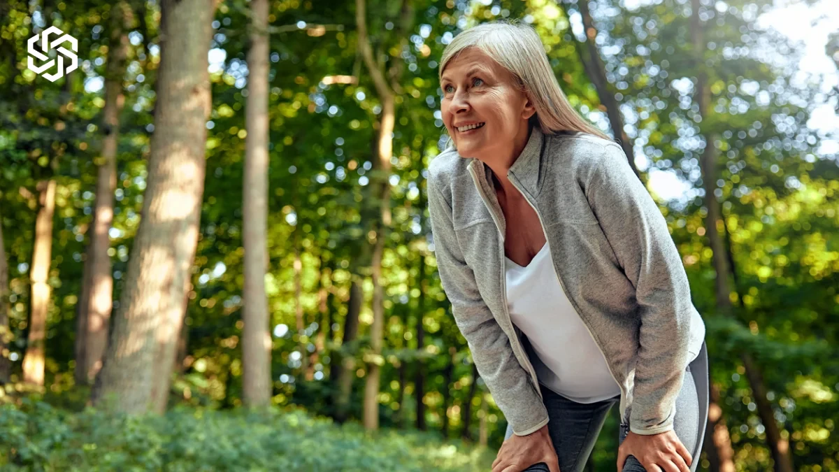 Woman taking a break during an outdoor walk