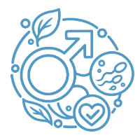 A male symbol with a sperm-cell bubble and a heart