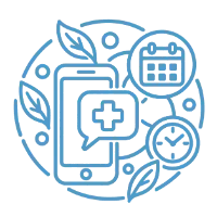 Smartphone with a medical chat bubble, calendar and clock