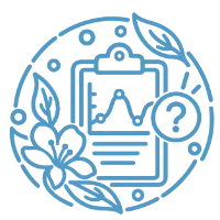A lab report with a fluctuating line graph, a question-mark bubble and a flower accent