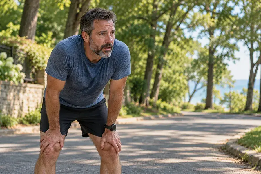 Man winded at the end of a morning run