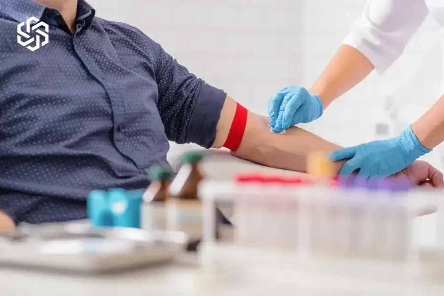 Patient having blood drawn