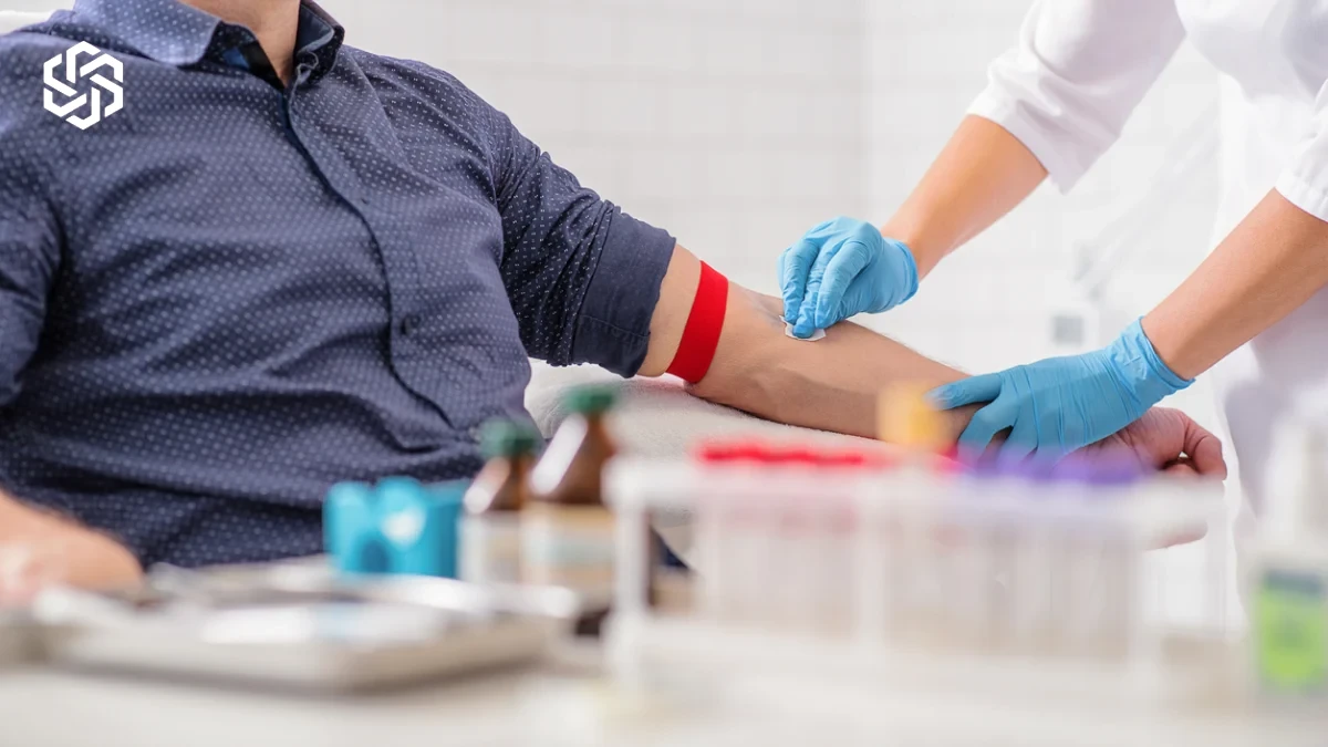 Patient having blood drawn