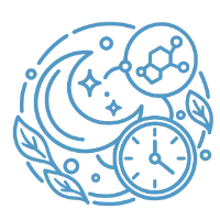 A crescent moon and clock with a hormone molecule bubble