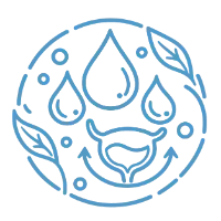 Water droplets with a bladder outline and a supportive curved arrow