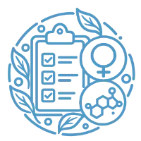A checklist with a female symbol, a hormone molecule and leaves